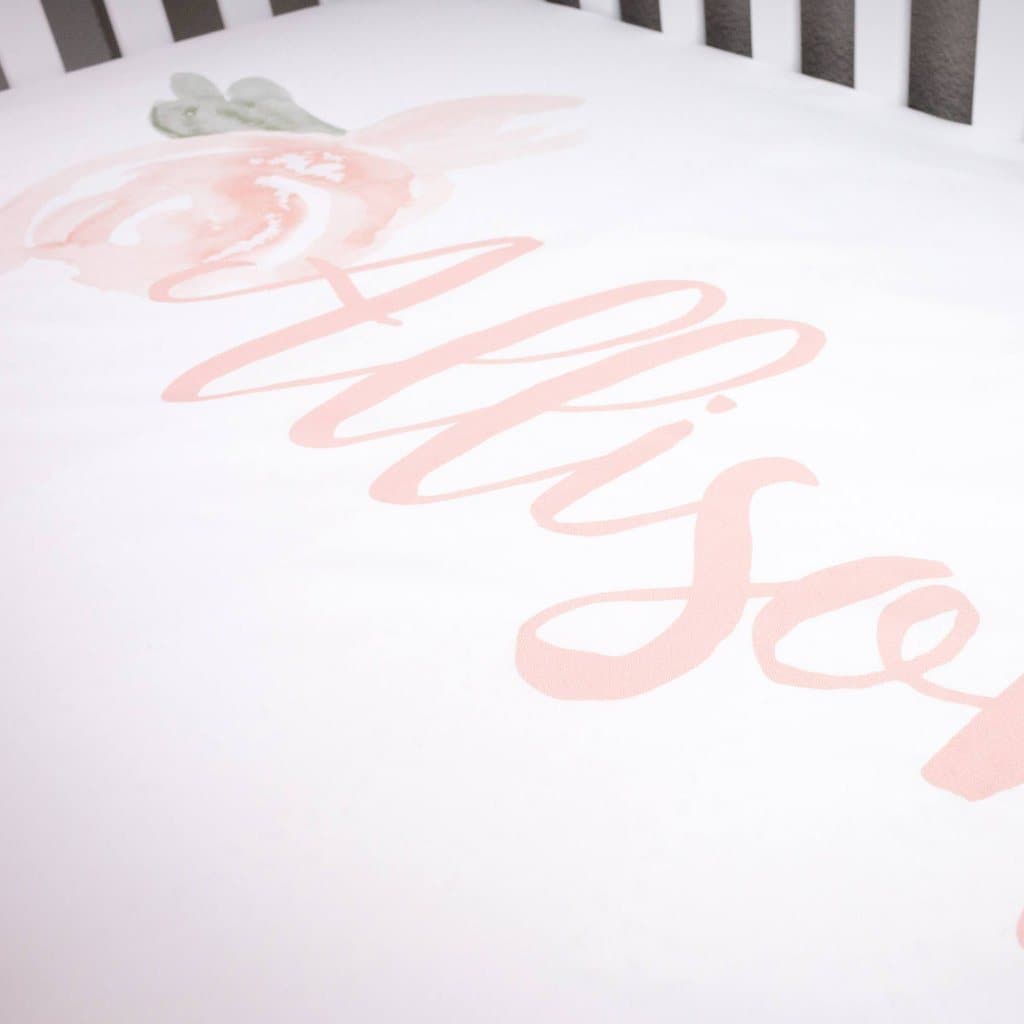 Watercolor Floral Personalized Crib Sheet - gender_girl, Personalized_Yes, text