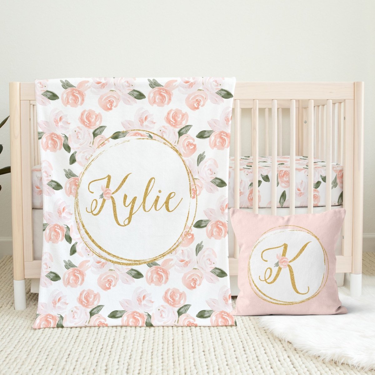 Watercolor Floral Personalized Minky Blanket - gender_girl, Personalized_Yes, text