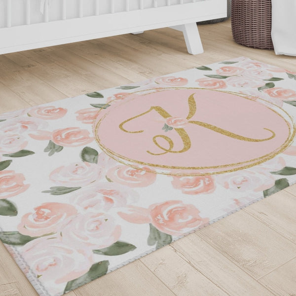 Watercolor Floral Personalized Nursery Rug