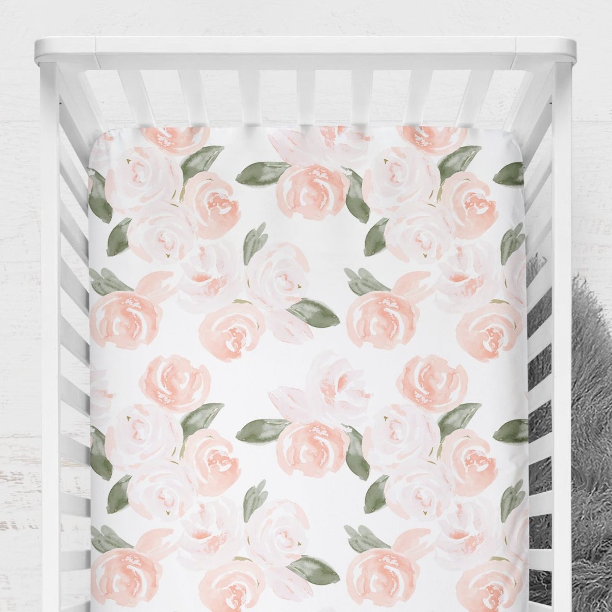 Watercolor Floral Pink Crib Bedding - gender_girl, text, Theme_Floral