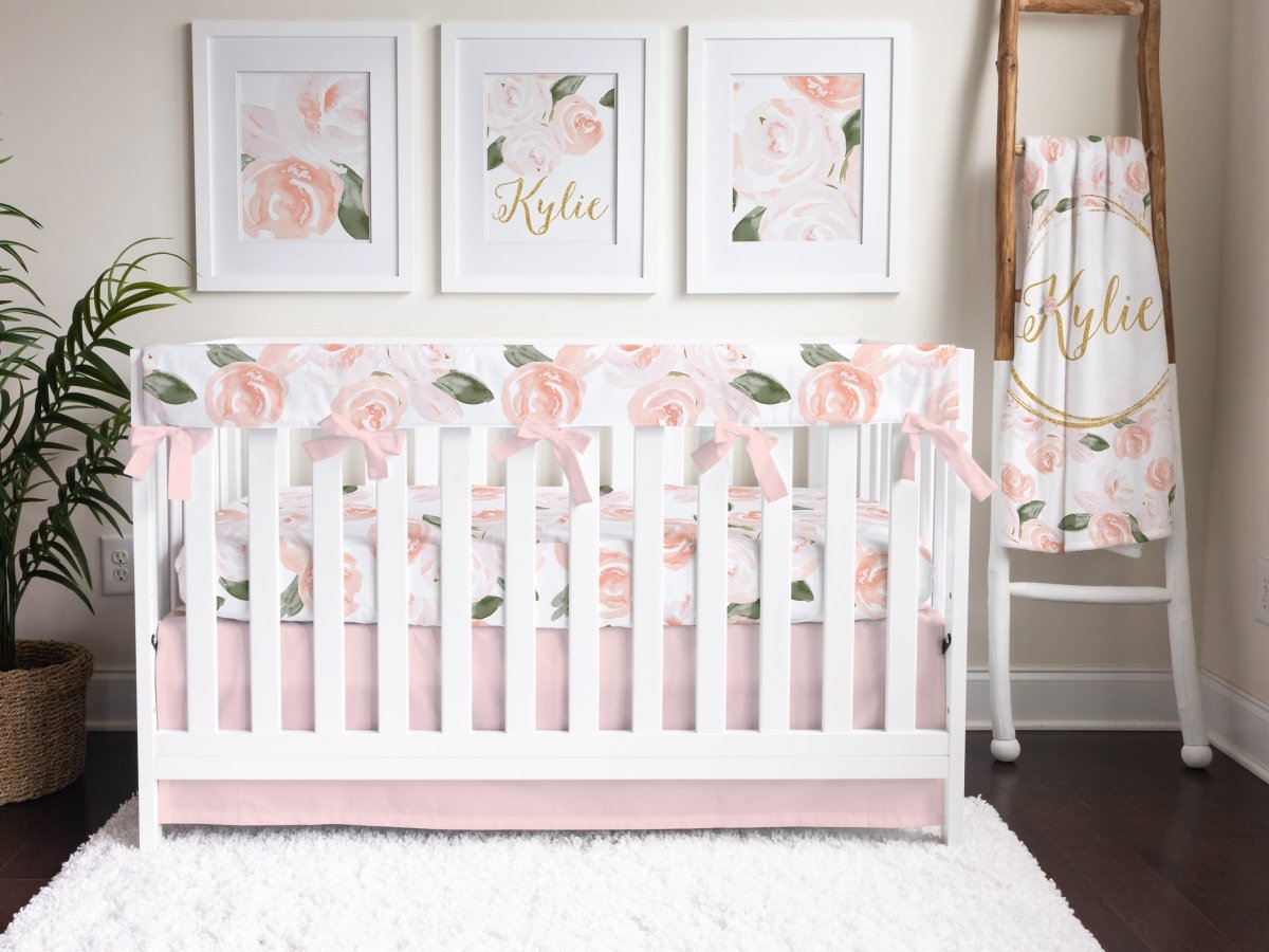 Watercolor Floral Pink Crib Bedding - gender_girl, text, Theme_Floral