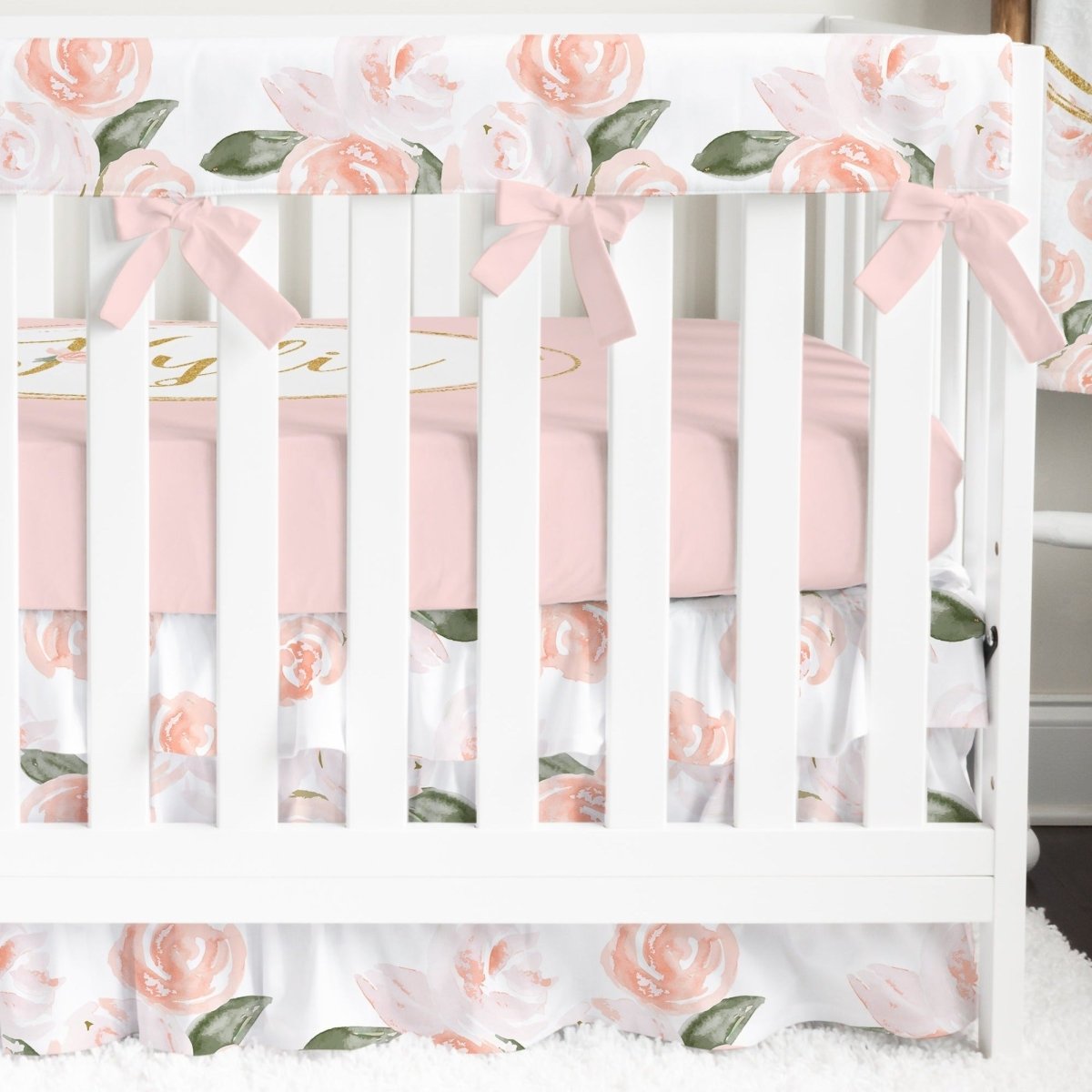 Watercolor Floral Ruffled Crib Bedding - gender_girl, text, Theme_Floral