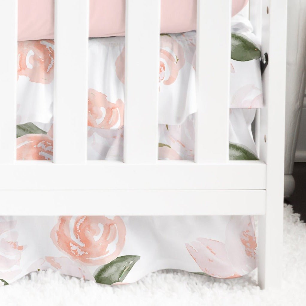 Watercolor Floral Ruffled Crib Skirt - gender_girl, Theme_Floral,