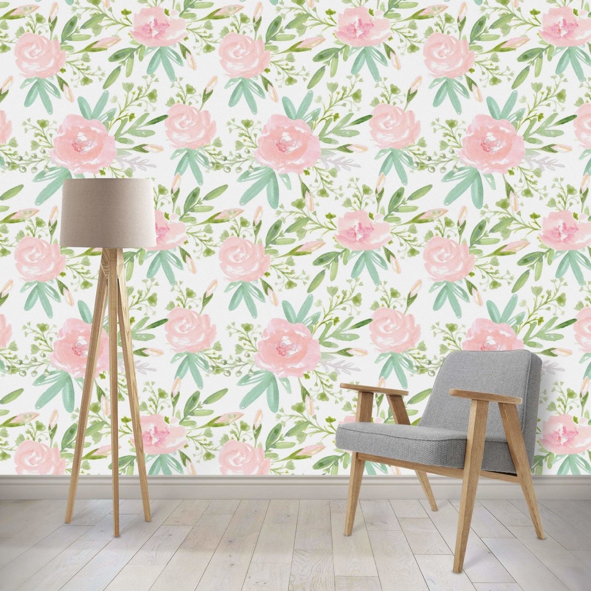 Watercolor Spring Floral Peel & Stick Wallpaper - meta-image-large, ,