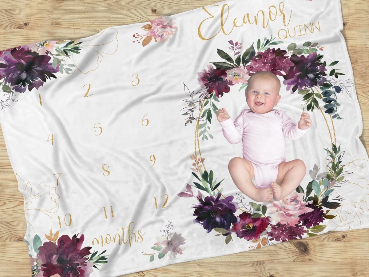 Whisper Floral Milestone Minky Blanket - gender_girl, text, Theme_Floral