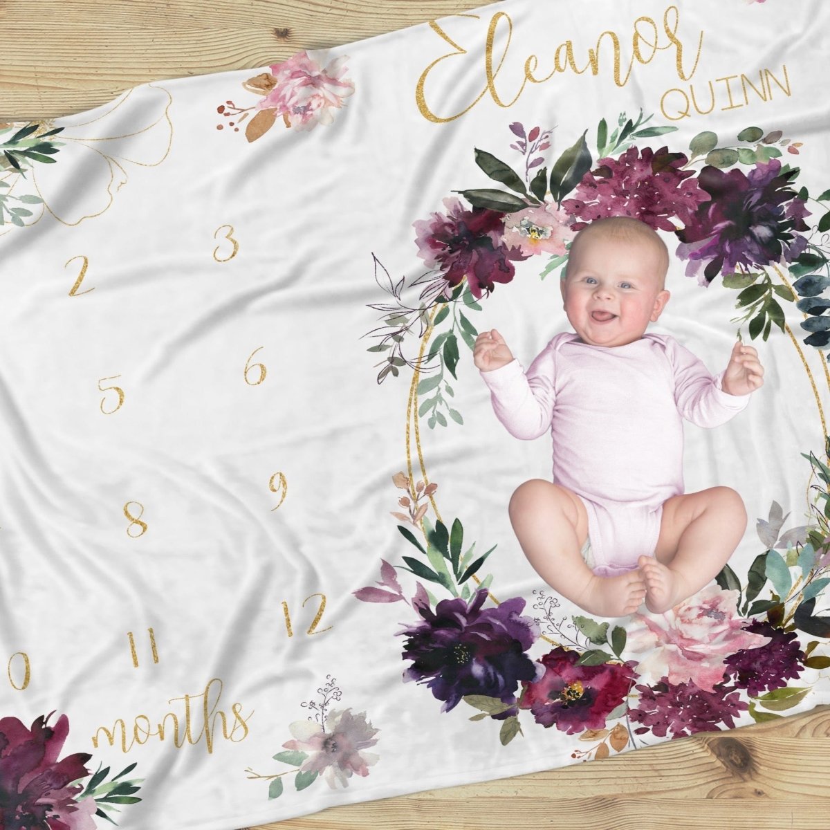 Whisper Floral Milestone Minky Blanket - gender_girl, text, Theme_Floral