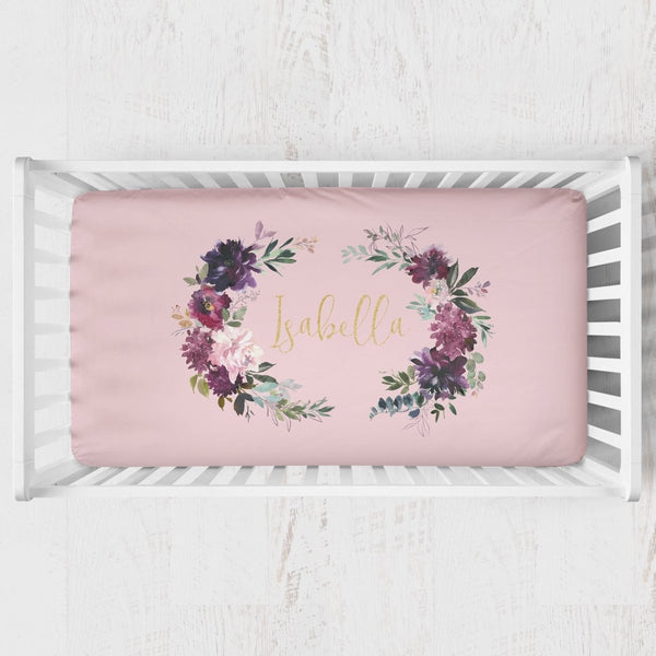 Whisper Floral Personalized Crib Sheet - gender_girl, Personalized_Yes, text