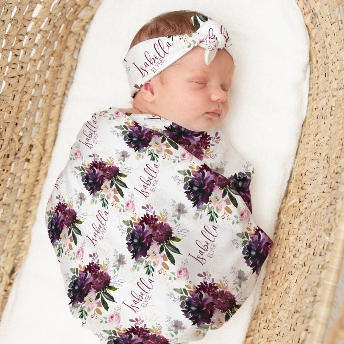 Whisper Floral Personalized Swaddle Blanket Set - gender_girl, text, Theme_Floral