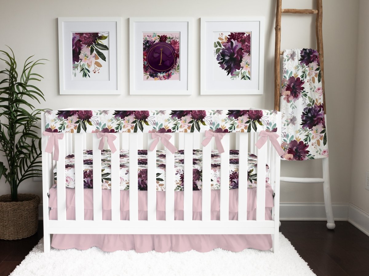 Whisper Floral Sugar Plum Ruffled Crib Bedding - gender_girl, Theme_Floral, Whisper Floral