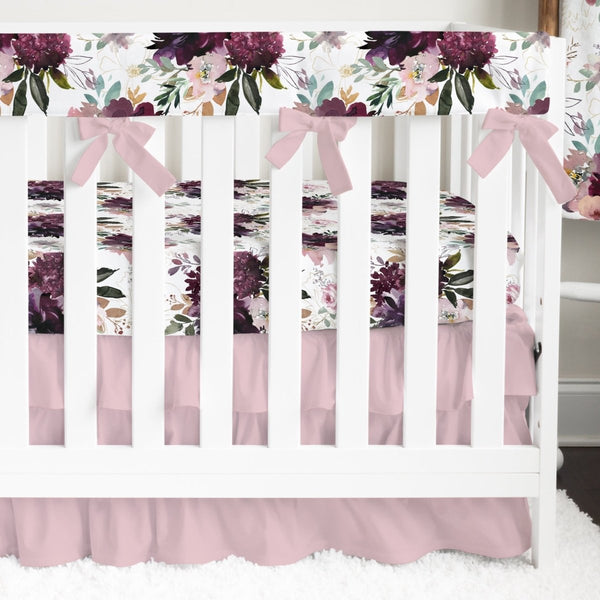 Whisper Floral Sugar Plum Ruffled Crib Bedding - Crib Bedding Sets