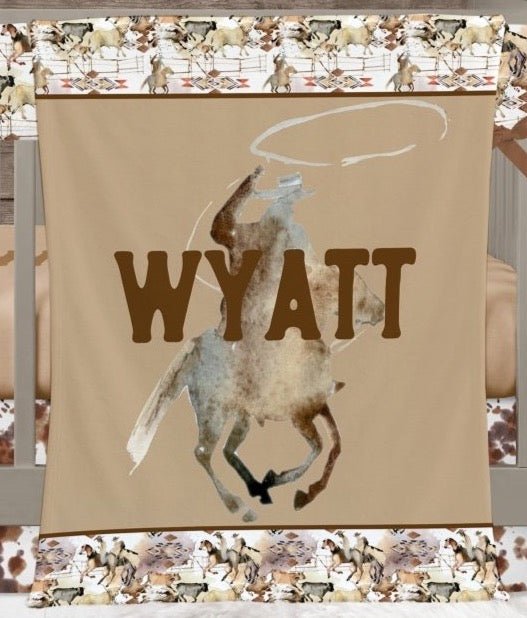 Wild West Cowboy Cowhide Crib Bedding - gender_boy, text, Theme_Farm