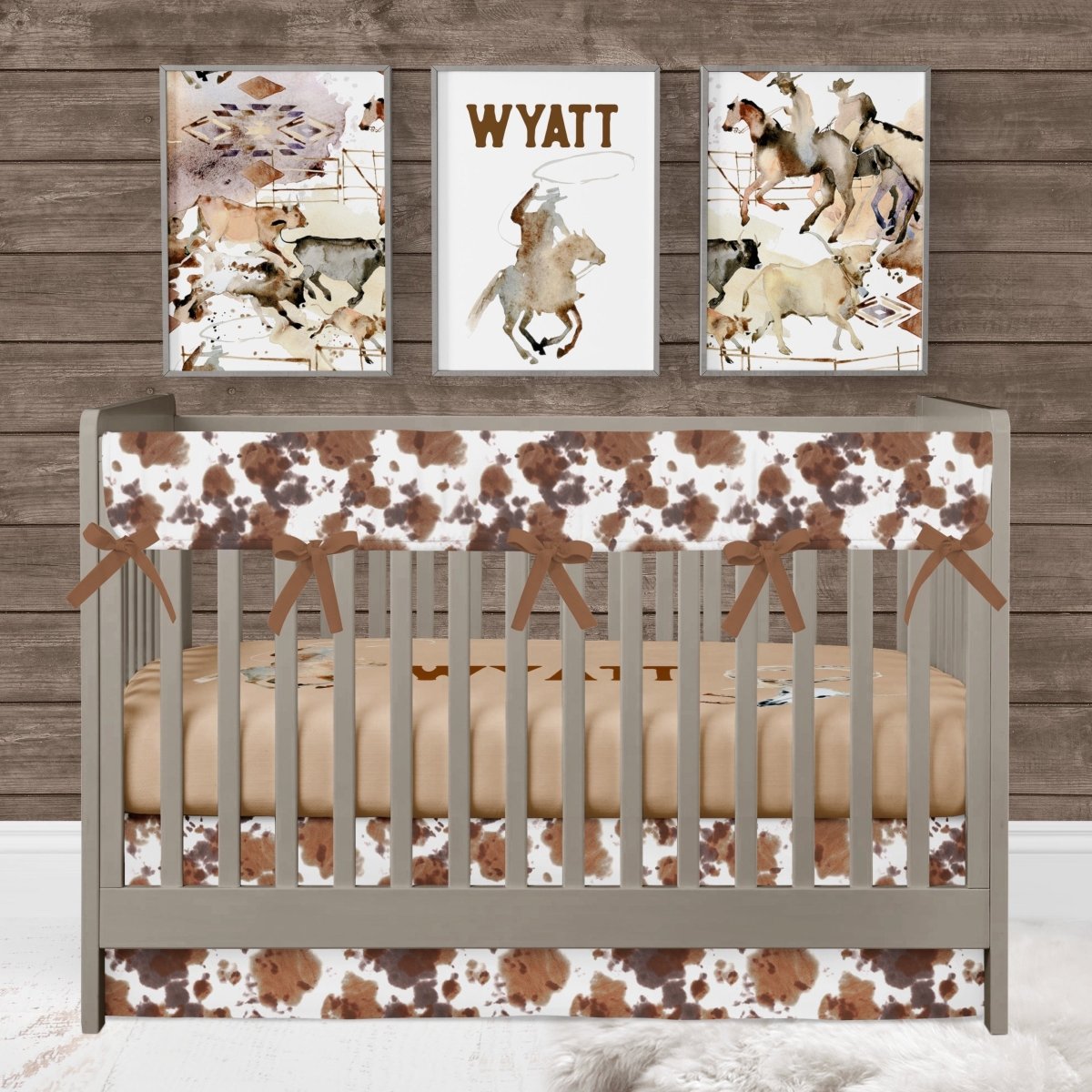 Wild West Cowboy Cowhide Crib Rail Guards - gender_boy, Theme_Farm, Theme_Southwestern