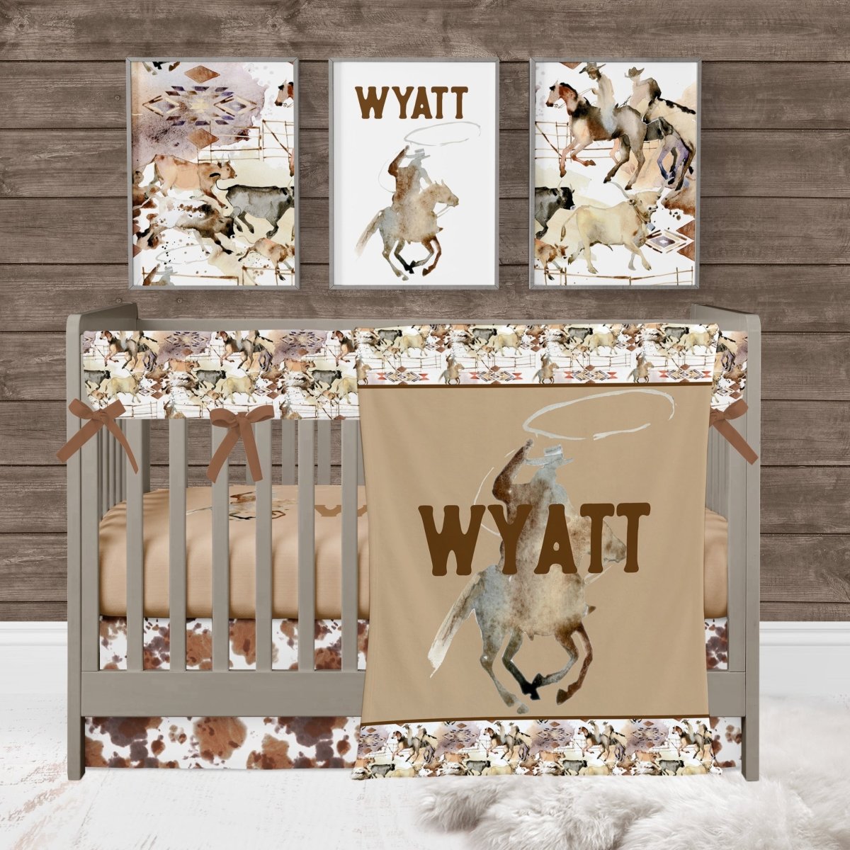 Wild West Cowboy Personalized Crib Sheet - gender_boy, Personalized_Yes, text