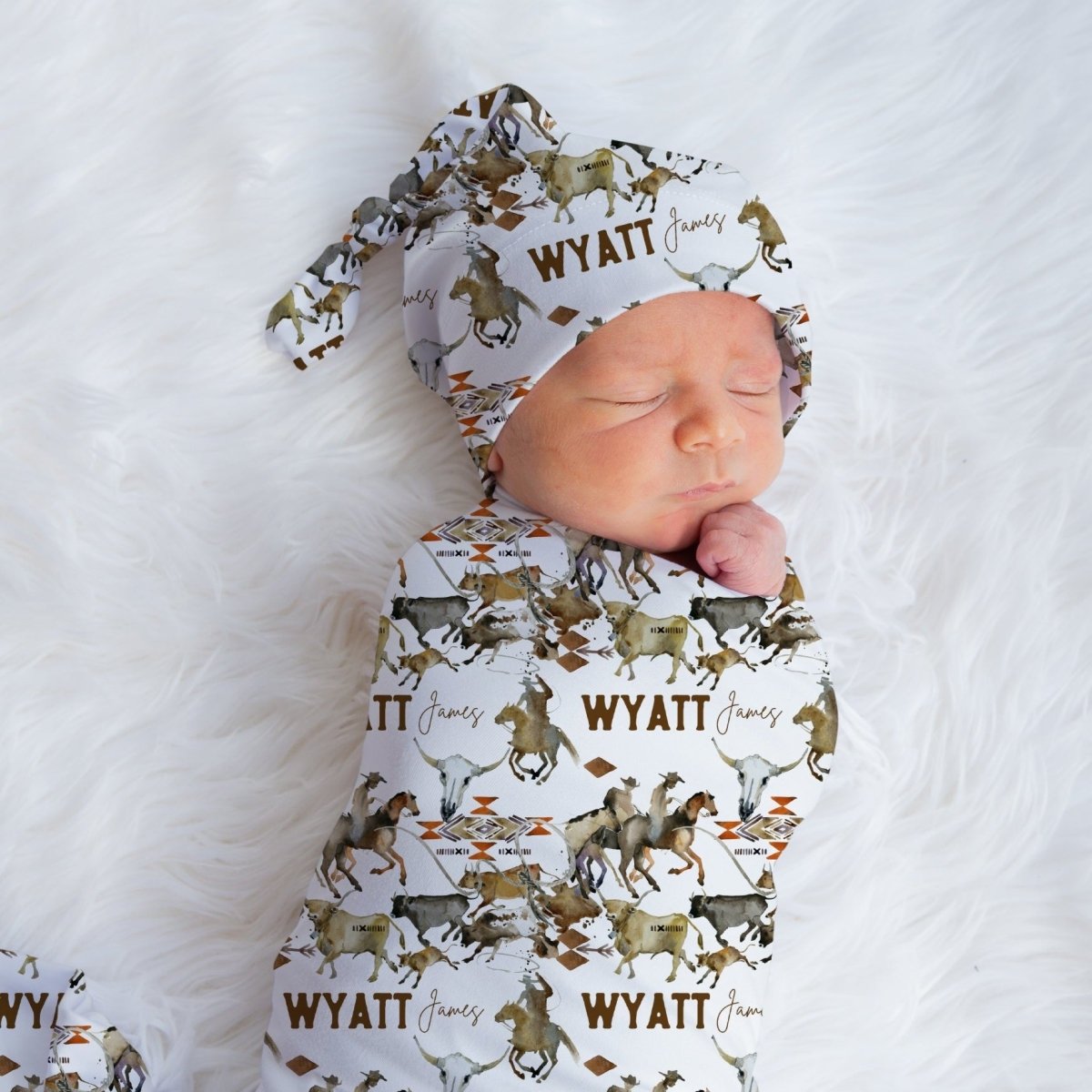 Wild West Cowboy Personalized Swaddle Blanket Set - gender_boy, text, Theme_Farm