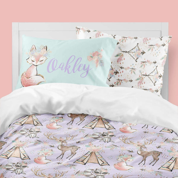 Woodland Boho Kids Bedding Set (Comforter or Duvet Cover) - text, ,