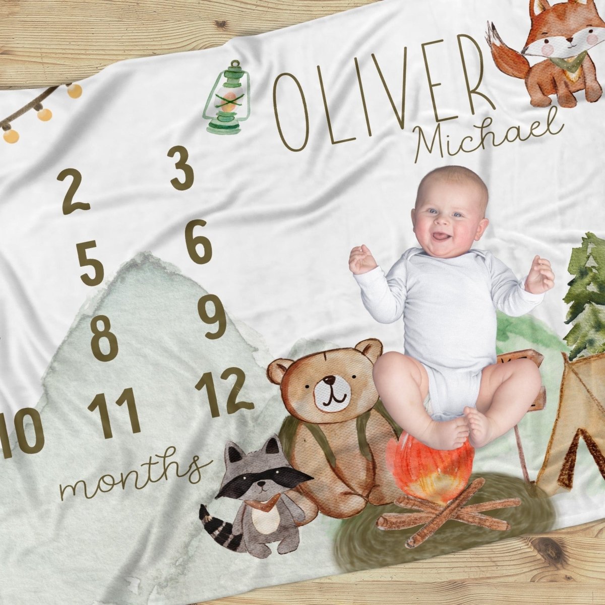 Woodland Camper Milestone Blanket - gender_boy, text, Theme_Woodland