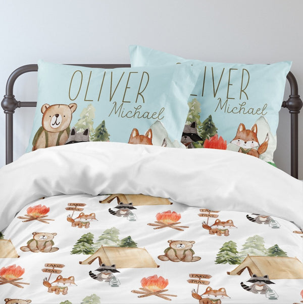 Woodland Camper Personalized Kids Bedding Set (Comforter or Duvet Cover) - gender_boy, text, Theme_Woodland