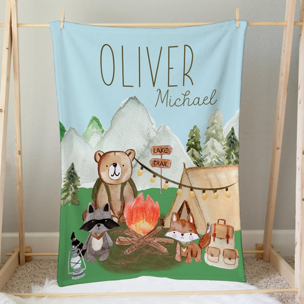 Woodland Camper Personalized Minky Blanket - gender_boy, Personalized_Yes, text