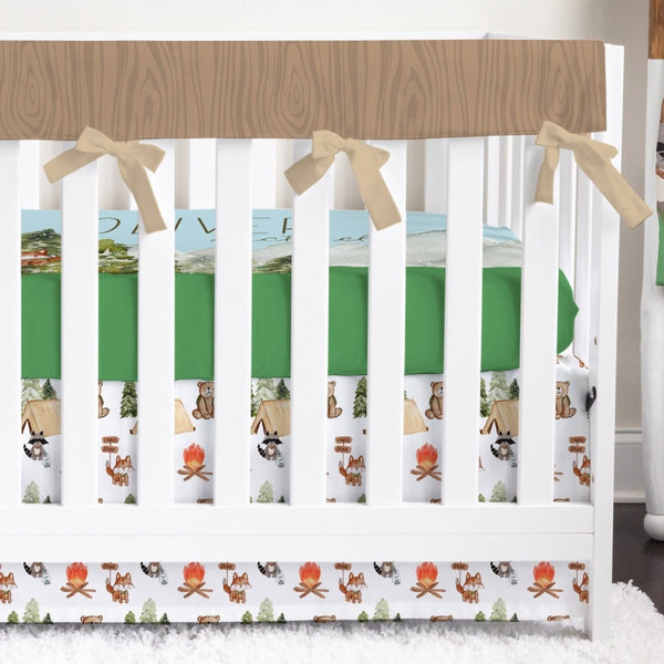 Woodland Camper Wood Grain Personalized Crib Bedding - gender_boy, text, Theme_Adventure