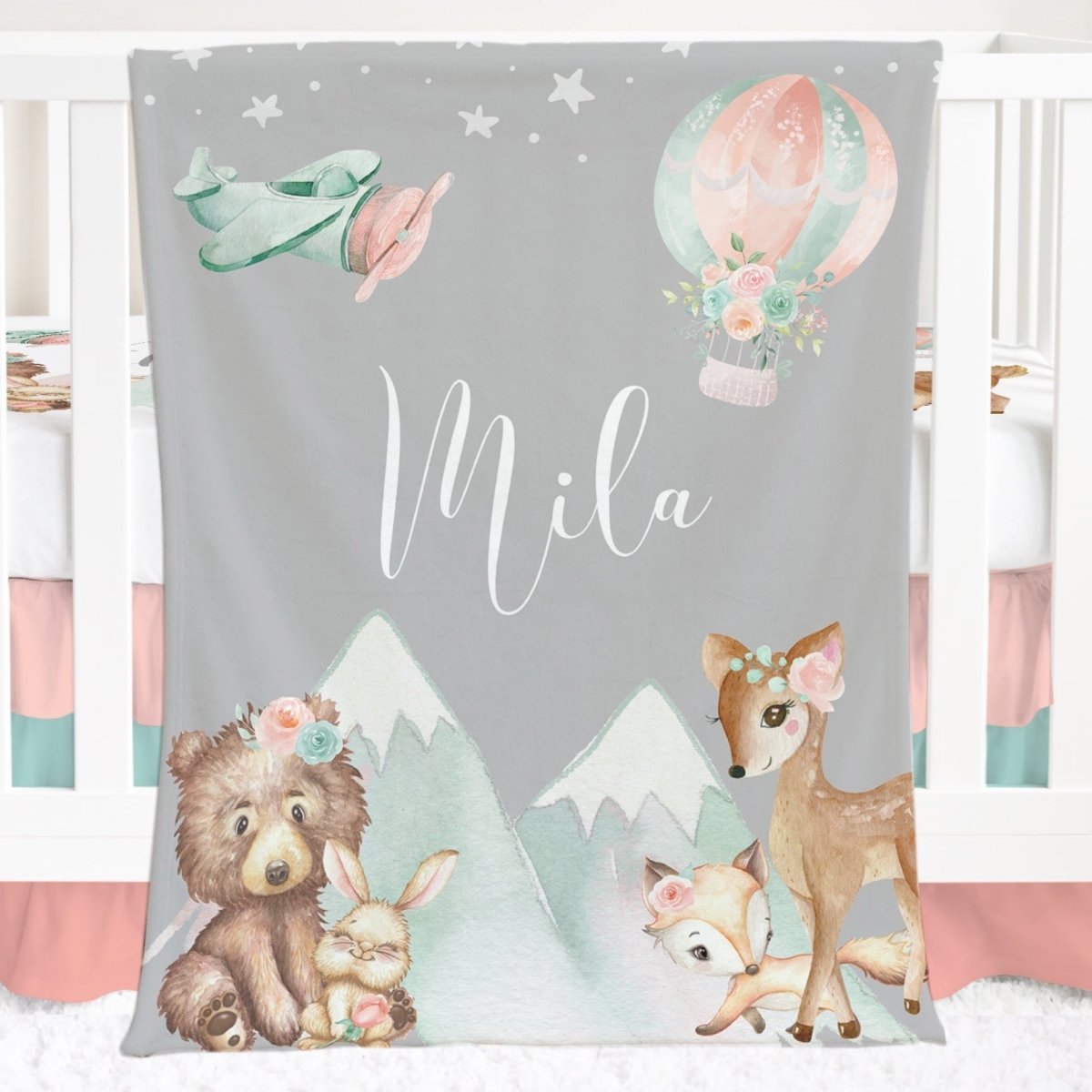 Woodland Floral Adventure Personalized Minky Blanket - gender_girl, Personalized_Yes, text