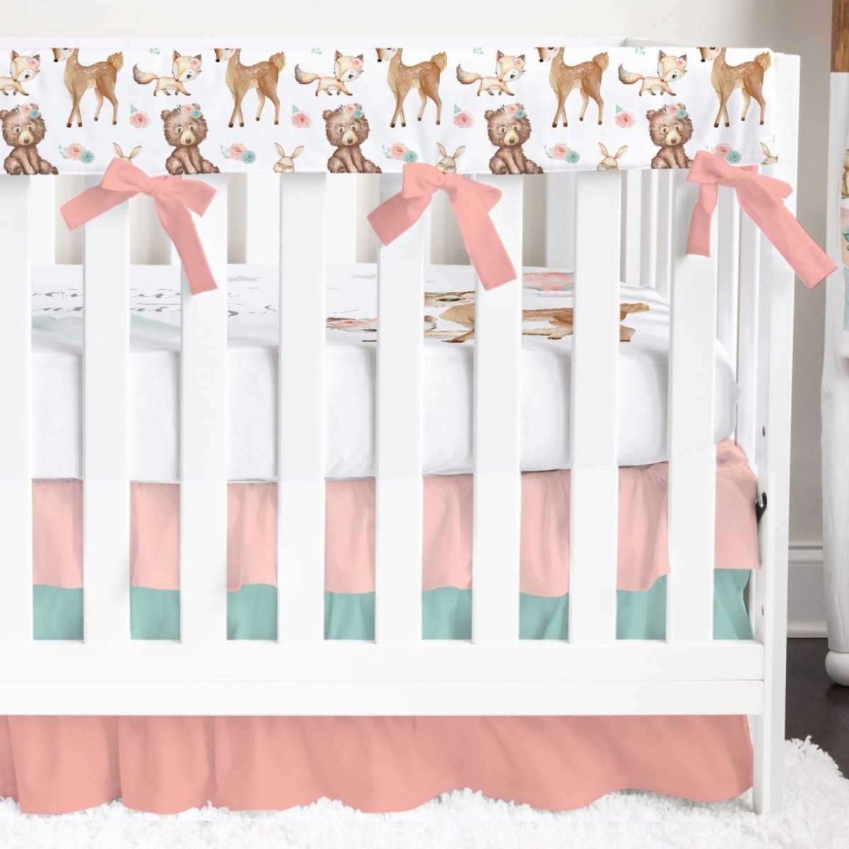 Woodland Floral Ruffled Crib Bedding - gender_girl, Theme_Adventure, Theme_Floral