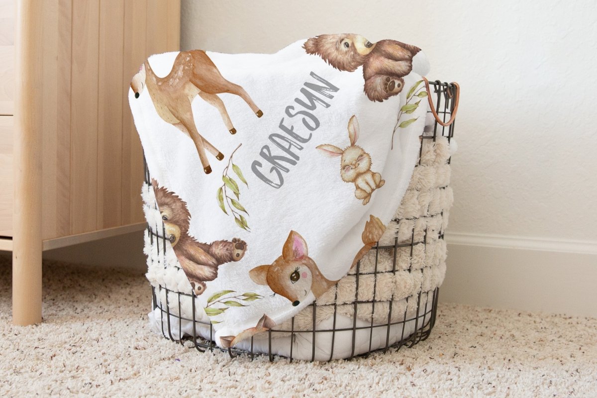 Woodland Friends Personalized Baby Blanket - gender_boy, Personalized_Yes, text