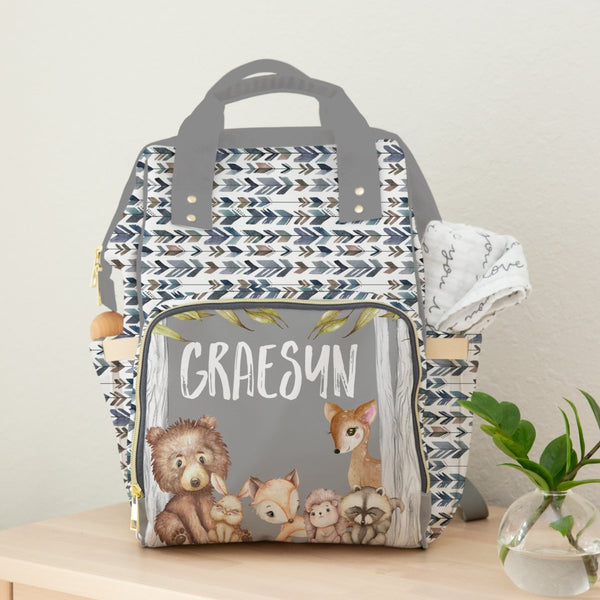 Woodland Friends Personalized Backpack Diaper Bag - gender_boy, text, Theme_Woodland