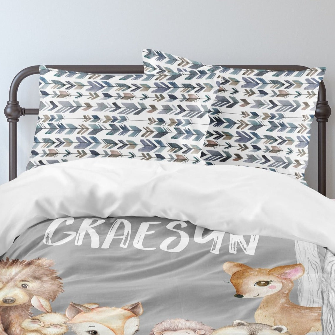 Woodland Friends Personalized Kids Bedding Set (Comforter or Duvet Cover) - gender_boy, text, Theme_Woodland
