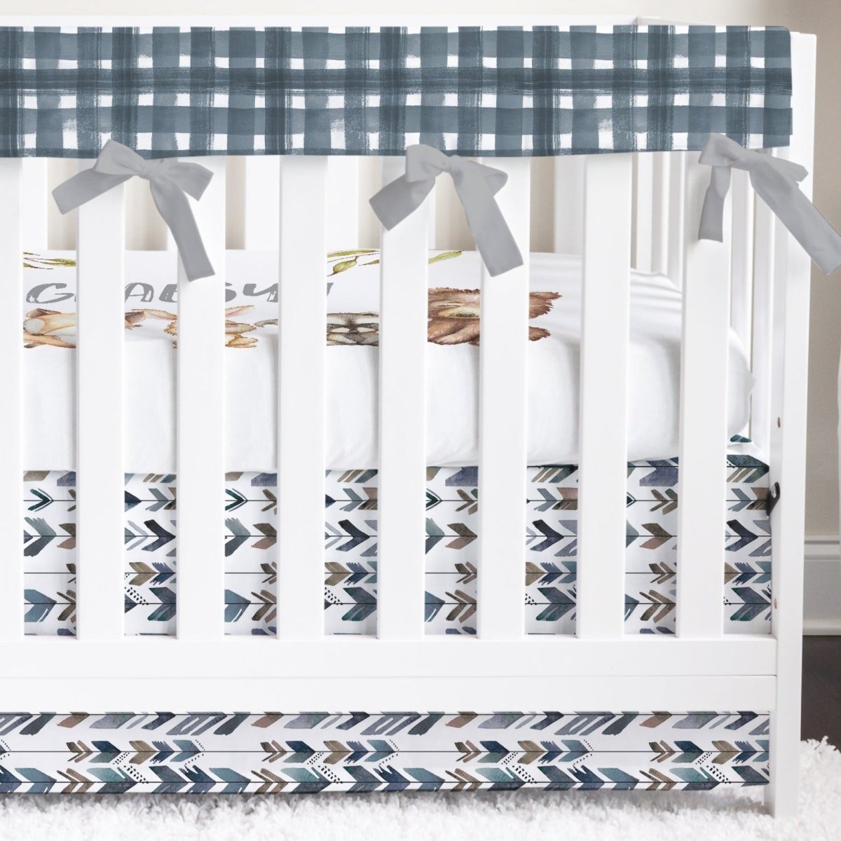 Woodland Friends Plaid Crib Bedding - gender_boy, text, Theme_Woodland