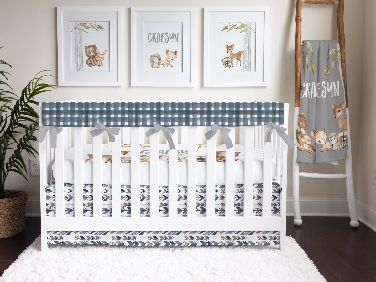 Woodland Friends Plaid Crib Bedding - gender_boy, text, Theme_Woodland