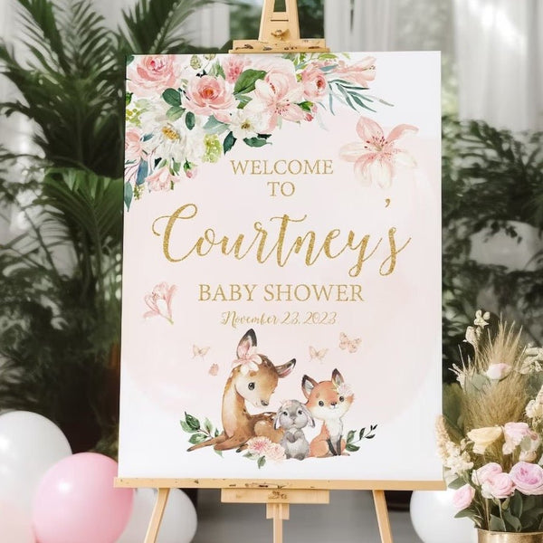 Woodland Meadows Baby Shower Welcome Sign - gender_girl, text, Theme_Floral