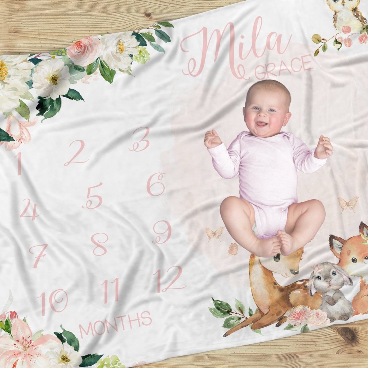 Woodland Meadows Milestone Minky Blanket - gender_girl, text, Theme_Floral