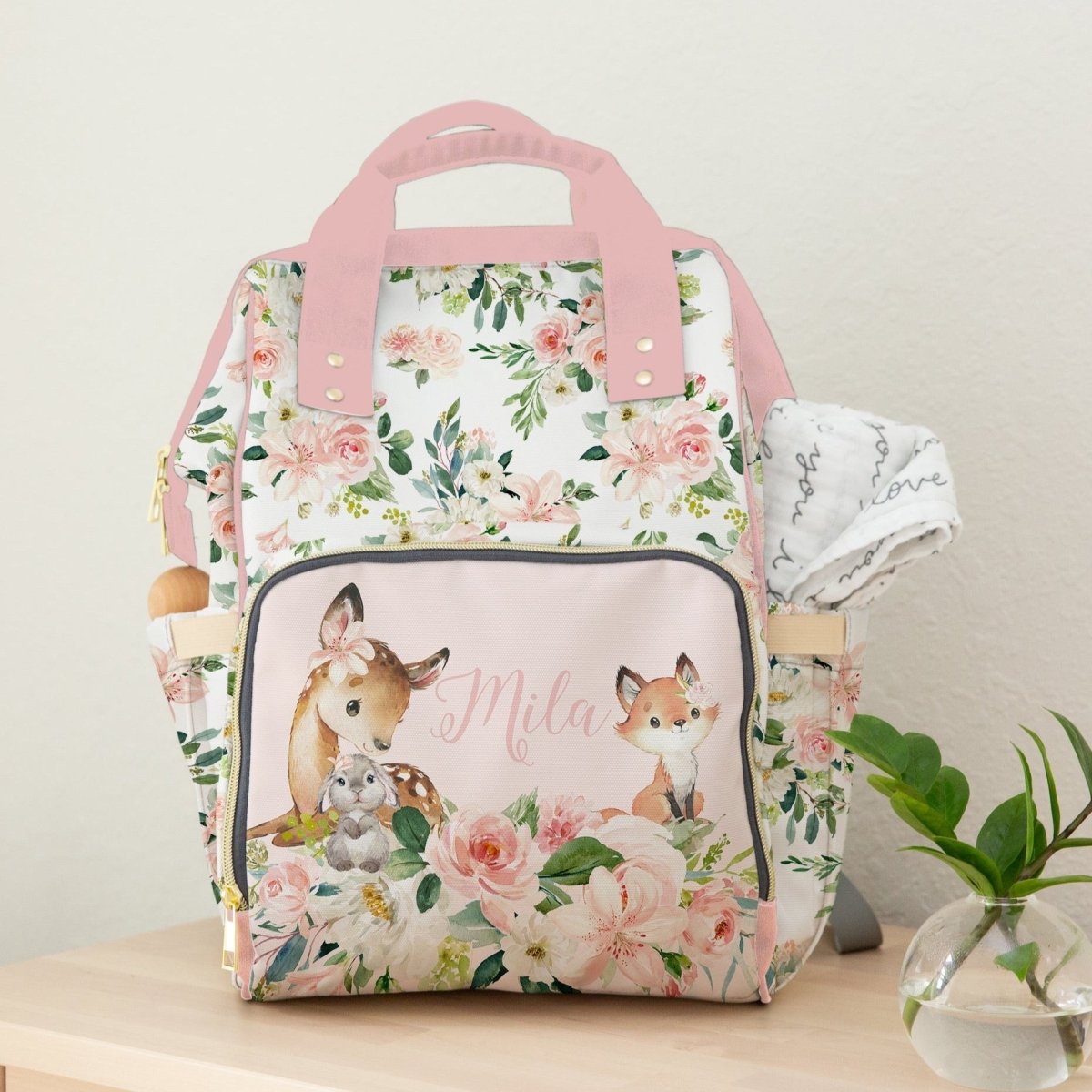 Woodland Meadows Personalized Backpack Diaper Bag - gender_girl, text, Theme_Floral