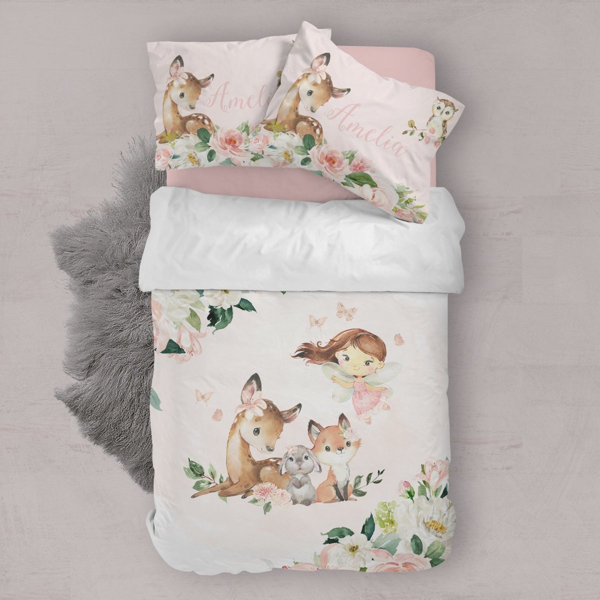 Woodland Meadows Personalized Fairy Kids Bedding Set (Comforter or Duvet Cover) - gender_girl, text, Theme_Floral
