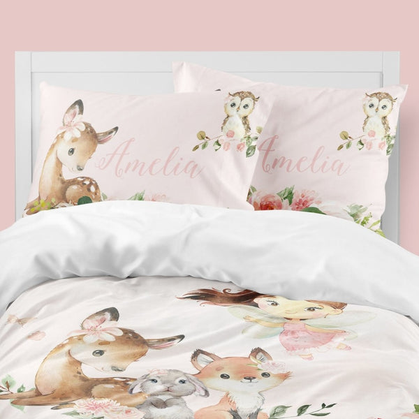 Woodland Meadows Personalized Fairy Kids Bedding Set (Comforter or Duvet Cover) - gender_girl, text, Theme_Floral