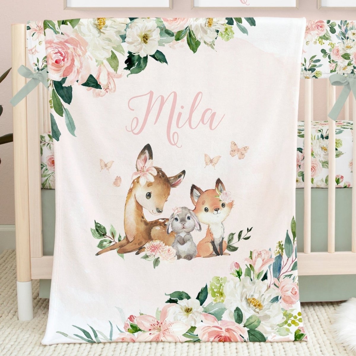 Woodland Meadows Personalized Minky Blanket - gender_girl, Personalized_Yes, text