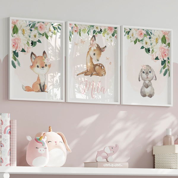 Woodland Meadows Personalized Nursery Art - gender_girl, text, Theme_Floral