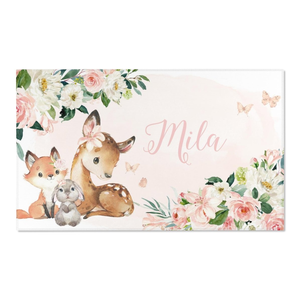 Woodland Meadows Personalized Nursery Rug - gender_girl, text, Theme_Floral