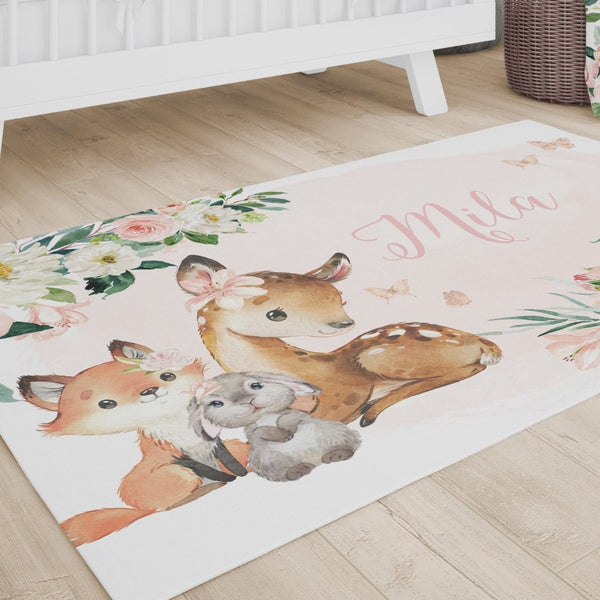 Woodland Meadows Personalized Nursery Rug - gender_girl, text, Theme_Floral