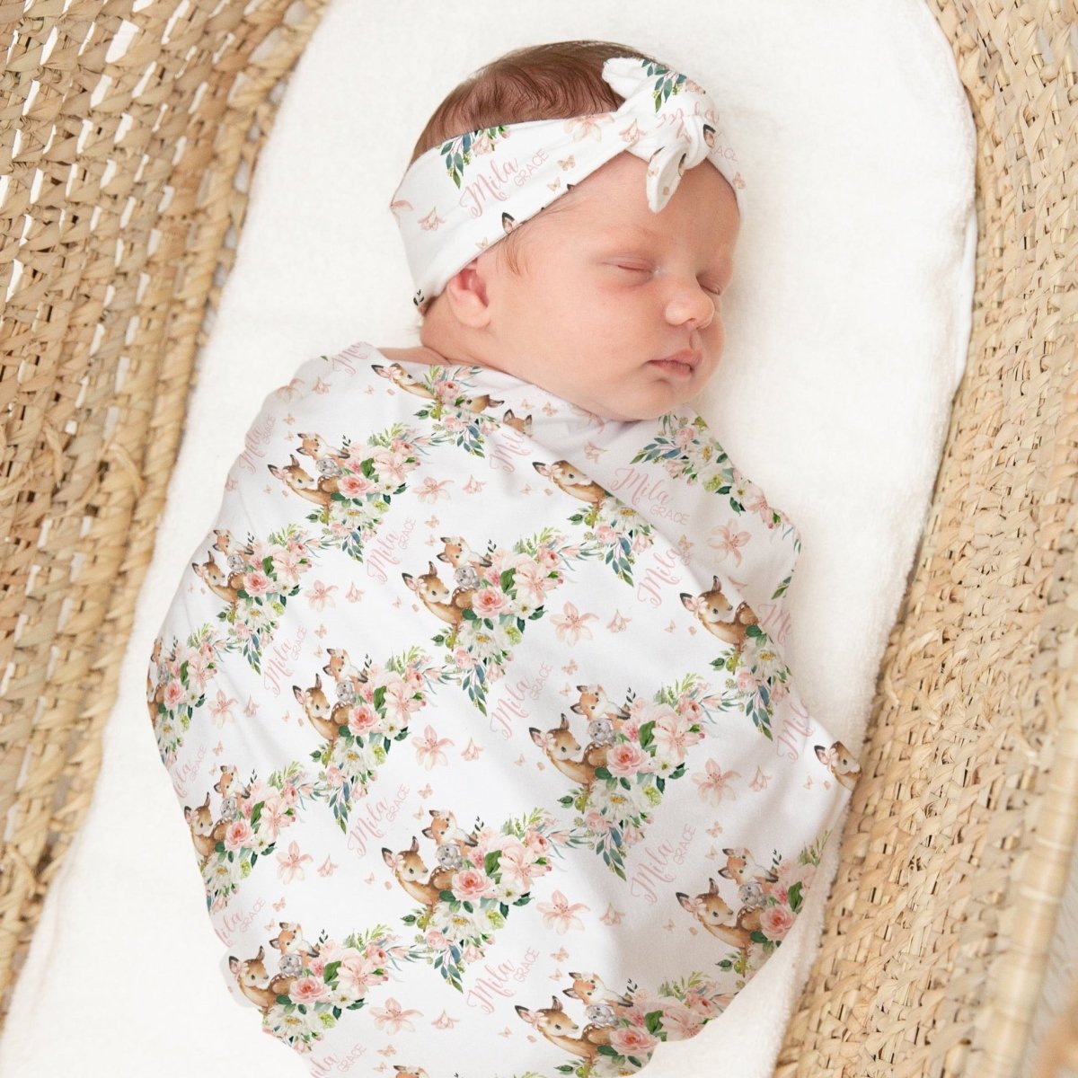 Woodland Meadows Personalized Swaddle Blanket Set - gender_girl, text, Theme_Floral