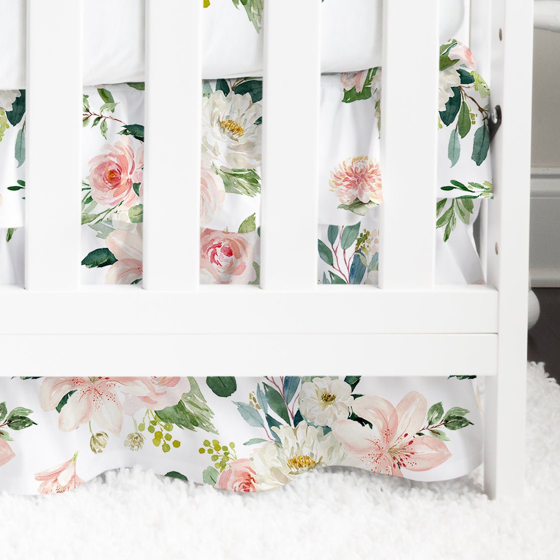 Woodland Meadows Ruffled Crib Skirt - gender_girl, Theme_Floral, Theme_Woodland