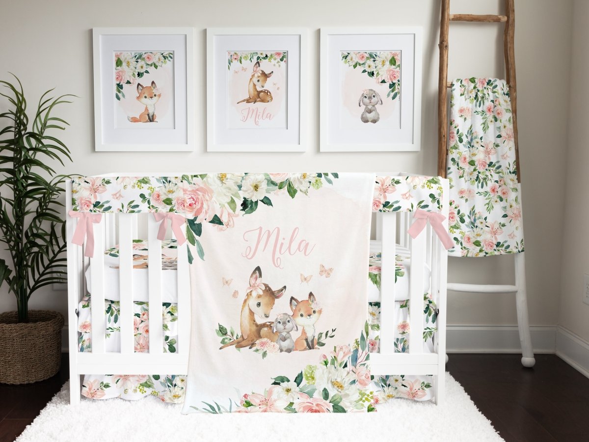 Woodland Meadows Ruffled Crib Skirt - gender_girl, Theme_Floral, Theme_Woodland